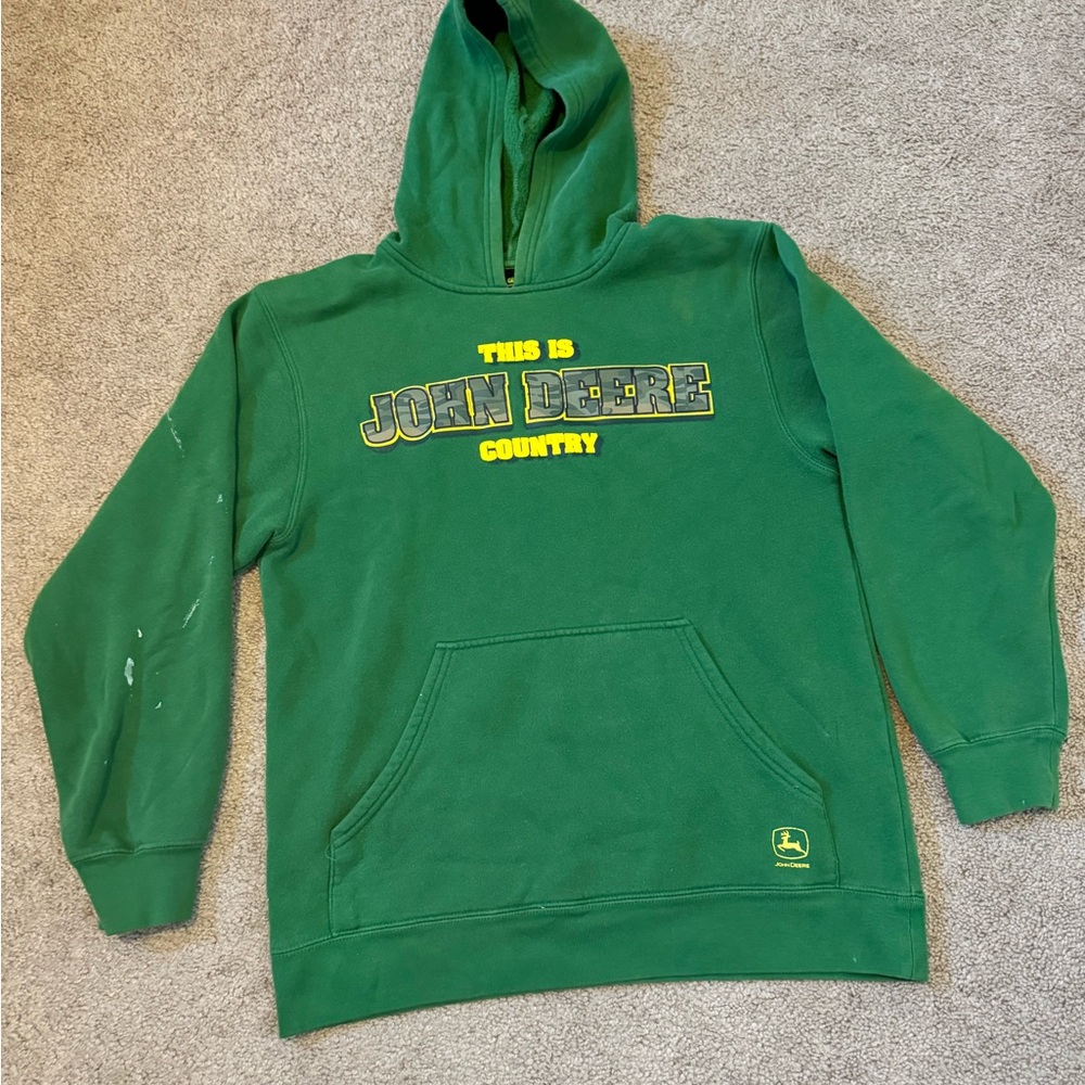 Youth XL John Deere Green Fleece-Lined Hoodie